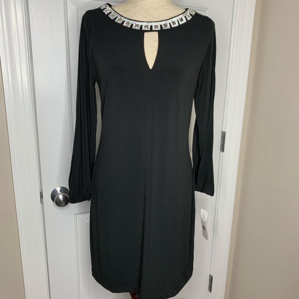 NWT Eliza J Black Embellished Rhinestone Long Sleeve Dress Party Cocktail Sz 4